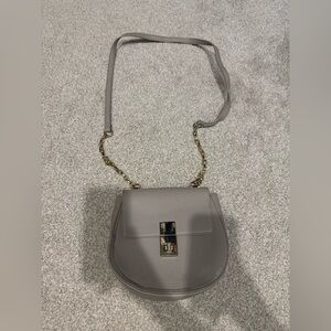 Express Grey Leather Crossbody Bag with Gold Chain Accent